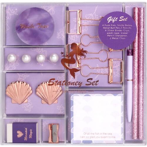Never Desktop Supplies Stationery Kit Gift Set Purple Mermaid Series Hand Account Making Tools Office School Cute Stationery Set