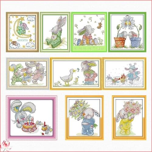 The Patch Rabbit Embroidery Thread Needlework Cross Stitch Kit Stamped Patterns Counted 14CT 11CT Print Fabric DIY Handmade Deco