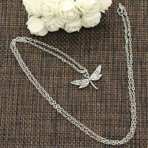 New Fashion Necklace Dragonfly 31x18mm Silver Color Pendants Short Long Women Men Colar Gift Jewelry Choker