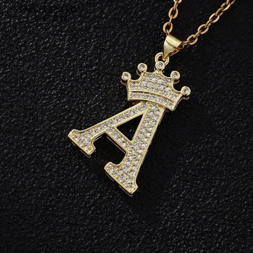 New Luxury Copper Zircon A-Z Crown Alphabet Pendant Necklace Punk Hip-Hop Rock Style Fashion Woman Man Initial Name Jewelry Gift