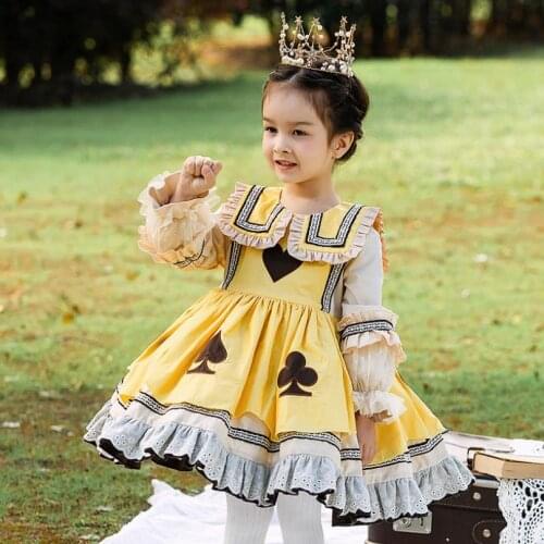 Spanish Palace Lolita Princess Dress Winter Plus Cashmere Print Sweet Cute Ball Gown Birthday Party Easter Dress For Girls L589