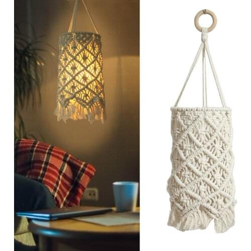 Handmade Woven Lamp Shade Boho Hanging Pendant Light Cover Tassel Bohemian Lampshade For Home Living Room Dorm Decoration
