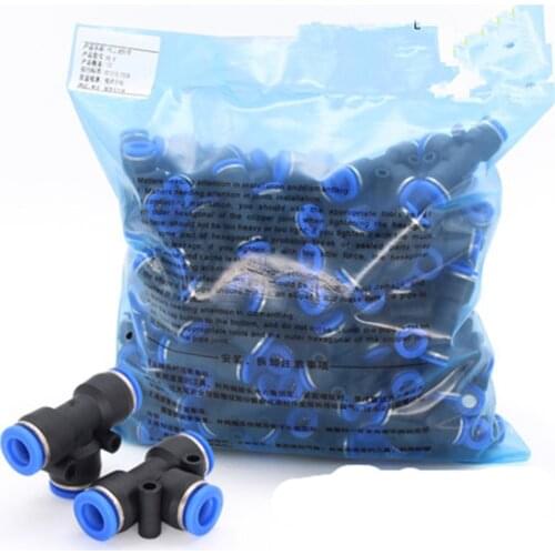 100Pcs/bag PE Pneumatic Pipe Fittings Plastic T Type 3-way for 4mm 6mm 8mm 10mm 12mm 14mm 16mm Tube Quick Connector Slip Lock