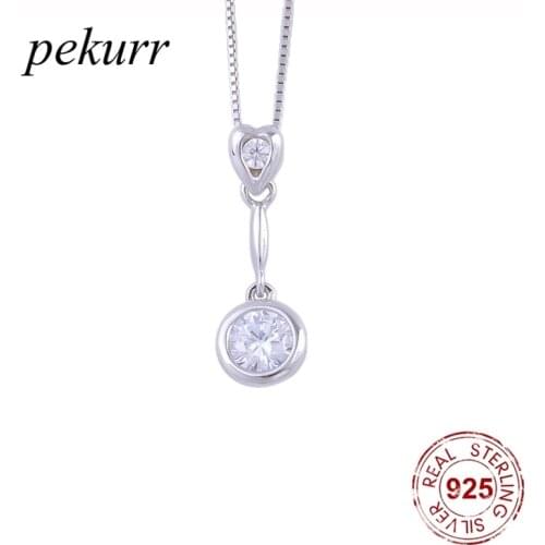Pekurr 925 Sterling Silver Zircon Heart & Round Gem Bead Necklaces For Women Drop Swing Round Pendants Fashion Jewelry