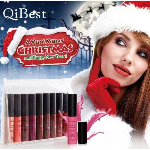 Qibest/qi yue shi 9 Sticks Non-stick Cup Liquid Lipstick Christmas Gift Set Lip Gloss Foreign Trade Supply of Goods