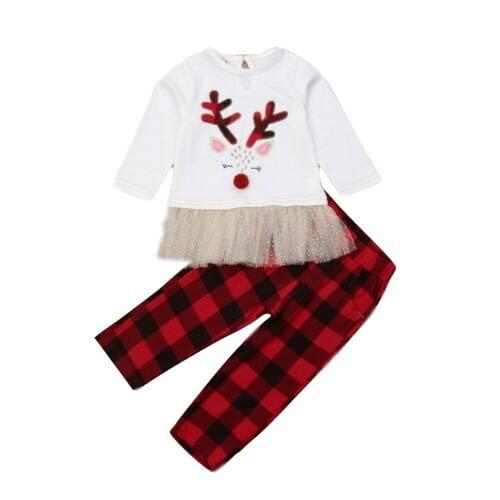 Christmas Kids Baby Girl Dress Tops T shirt+Pants 2pcs Outfit Set Casual Clothes