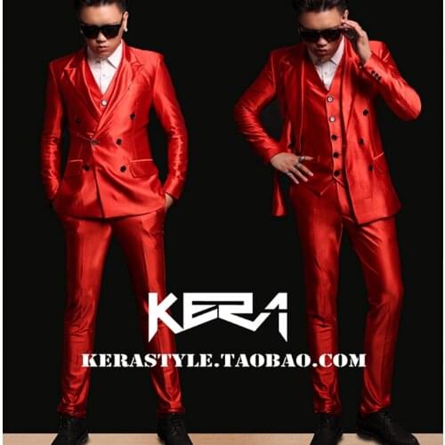 S-4xl 2020 New Mens Fashion Slim Dj Male Singer Red High-grade Satin Suit Jacket Coat Costumes Formal Dress Clothing