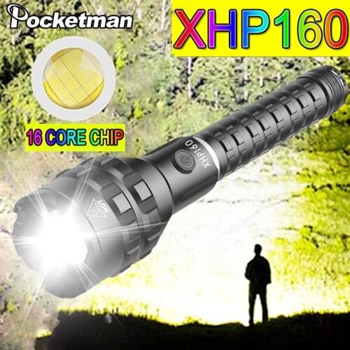 Most Bright 5000mAh XHP160 16-core LED Flashlight Zoom USB Rechargeable Most Powerful xhp50 Torch by 18650 26650 Handheld Light