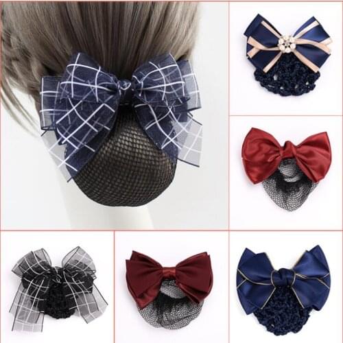 Hair net hair clip Floral Lace Satin Bow Hair Net Barrette Bank Staff Flight Attendant Nurses Satin Hair Clip Net Snood Women