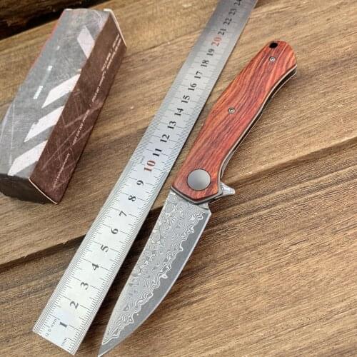 KS 4020 Damascus pattern folding knife High hardness self-defense pocket knife rosewood handle multi-function tools