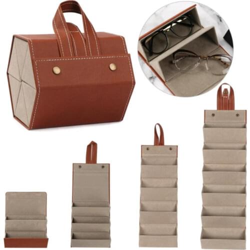 New Folding Design PU Leather Portable Glasses Organizer 2/3/4/5/6 Multi-slot Eyeglasses Storage Display Travel Sunglasses Case