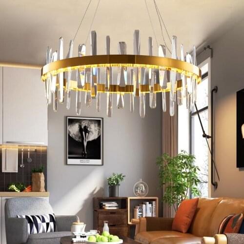 Jmzm Modern Crystal Chandelier LED Remote Control Dimming Round Living room Lamp Rectangular Dining Chandelier