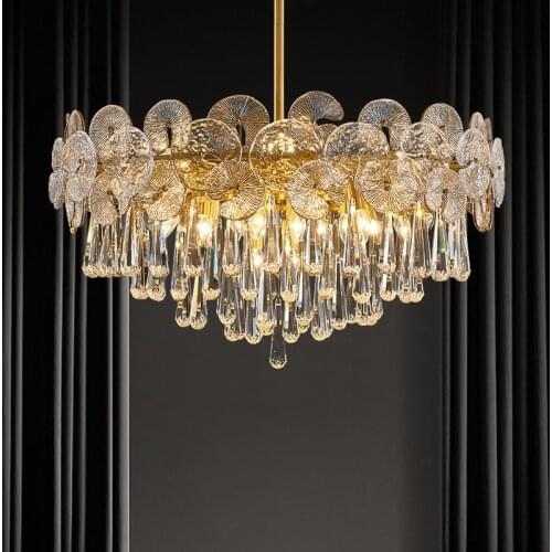 LED crystal chandelier light luxury copper crystal chandelier modern minimalist atmosphere living room bedroom dining room chand