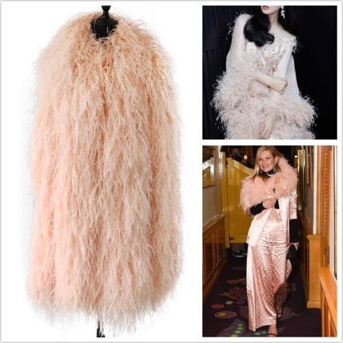 Thickness 30ply Ostrich Feather Boa Super Quality Fluffy Gold Feather Scarf 2M Wedding Stage Dress Sewing Decoration Accessories