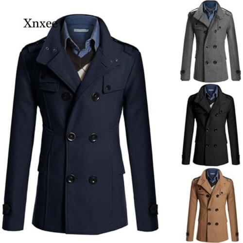 Trench Coat Men Winter Black Jacket Mens Wool Coat Casacos Casual Slim Mens Long Coat Abrigos Para Hombre