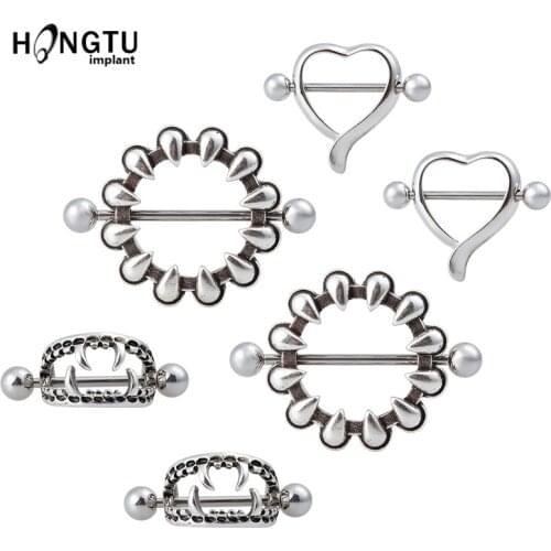 2PCS 14G Tooth Nipple Ring Stainless Steel Vampire Teeth Love Sexy Nipple Barbell Heart Body piercing Jewelry Women Gift