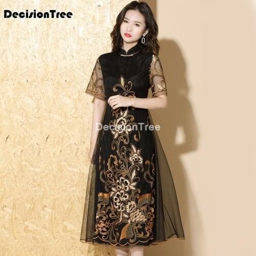 2021 lady lace chinese dress red bride wedding dress vestidos women novelty qipao short sleeve elegant cheongsam vintage dress