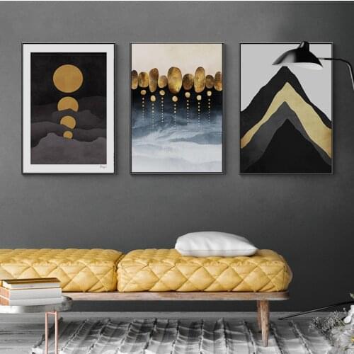Golden Abstract Wall Art Canvas Painting Mountain Landscape Posters and Prints Wall Pictures for living Room Home Decor