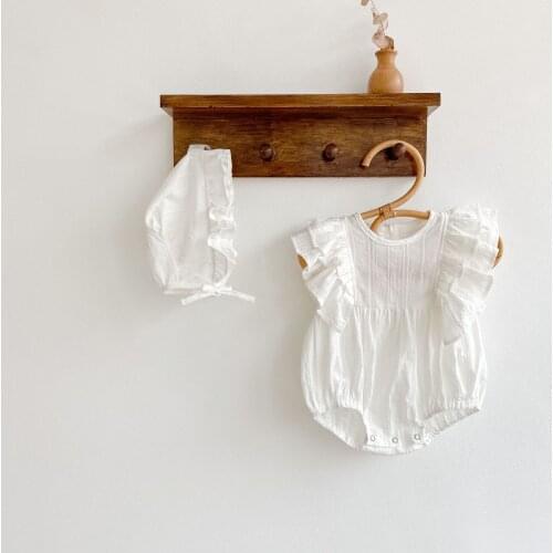 2021 Summer Cotton Baby Girl One piece Set Flying Sleeve Jacquard Khaki Climbing Baby Girl Clothes Baby Girl Bodysuit