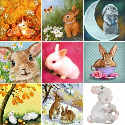 AZQSD Diamond Painting Rabbit Cross Stitch 5D Diamond Embroidery Animal Mosaic Rhinestones Handicraft Home Decoration Gift