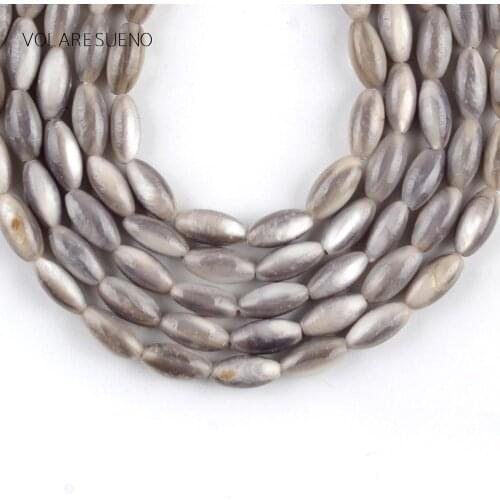 Natural Stone 5*10mm Shell Beads Rice Grey Shape Beads For Jewelry Making Spacer Loose Beads Diy Bracelet Jewellery Strand 15"
