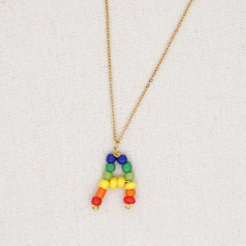 Go2Boho Stainless Steel Chain Necklaces Boho Jewelry 2020 Rainbow Pendant Necklace For Women Handmade Bead Letter A To Z