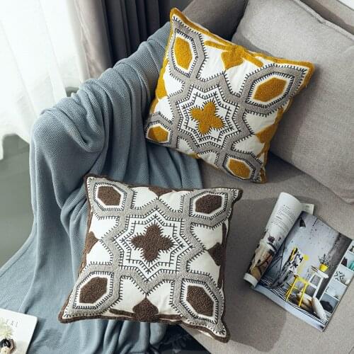 Yellow Grey Pink Geometric Embroidery Cushion Cover Abstract Pillow Cover 45x45cm Living Room Sofa Home Decoration Pillowcase