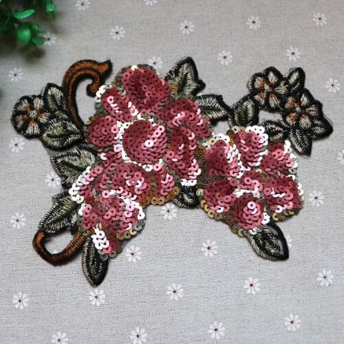 Flower 14*20.5cm sequins patches applique sew on patches for clothing fabric patch sewing parches bordados embroidered patches