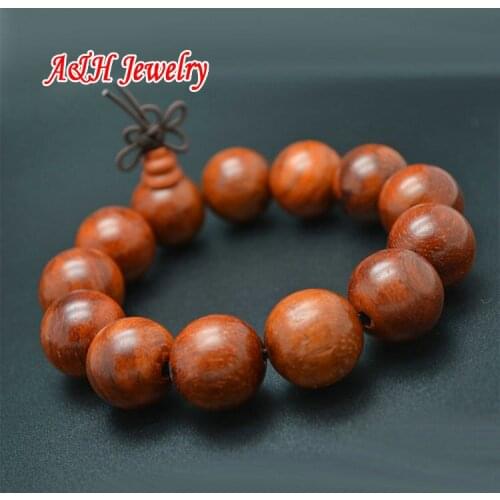 Cheap Jewelry 15mm Red Wood Prayer Mala Stretch Bracelet Chinese Buddhism Men Jewelry 10pc/lot