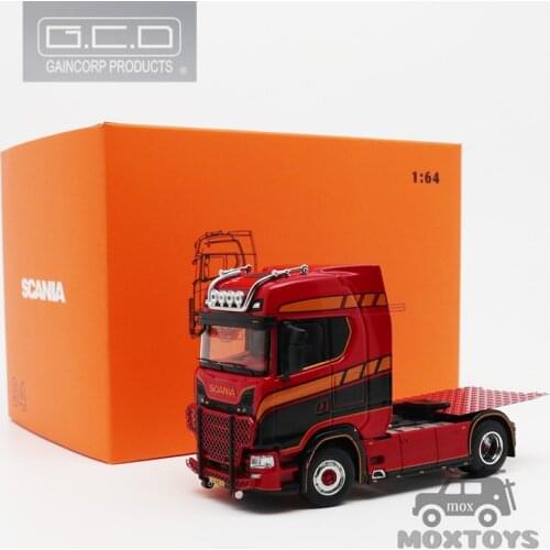 GCD 1:64 Scania S 730 Container Tractor Truck LHD Red Yellow stripe Diecast Model Car