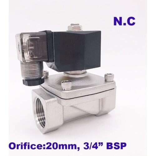 GOGO 2 way SS304 water solenoid valve normally close Port G3/4" 240V 220VAC Orifice 20mm SPU-20 zero pressure start plug type