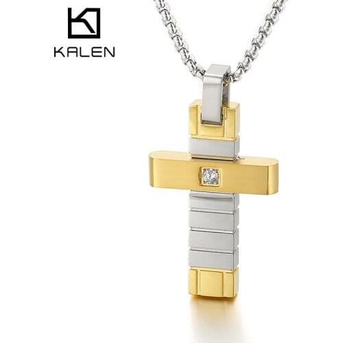 Kalen Golden Cross Jesus Pendant Zirconia Prayer Mens Jewelry High Quality Stainless Steel Wholesale