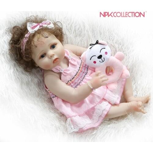 NPKCOLLECTION 56CM full body slicone reborn baby doll girl bebe doll reborn Bath toy hand-rooted curly hair Anatomically Correct