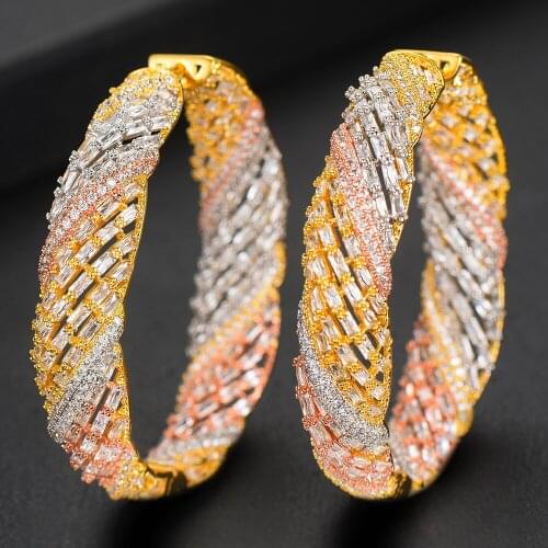 LARRAURI 2020 Luxury Round Cubic Zircon Statement Big Hoop Earrings For Women Wedding DUBAI Bridal Round Circle Hoop Earrings