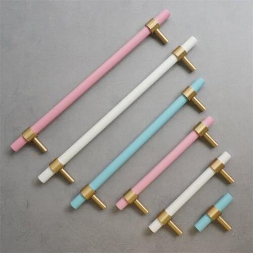 LCH Nordic Style Combinant of Brass Pink Blue Beech Wood Hook Towel Holder Cupboard Door Pull Handle Color Adjustable Knob