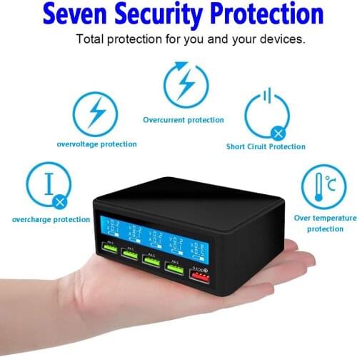 Multi USB Charger 50W 5 Port USB Fast Charger with QC 3.0 Quick Charge LCD Smart Charging Station Hub for Multiple Devices