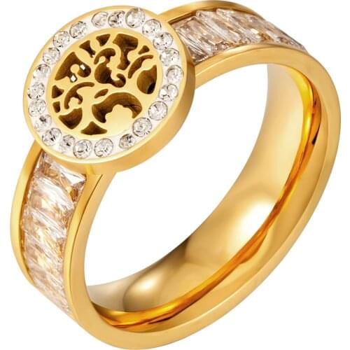 Fashion Flower Design Crystal Stainless Steel Ring For Women Men Lover Couple Geometric Square Rhinestones Jewelry Wedding Party