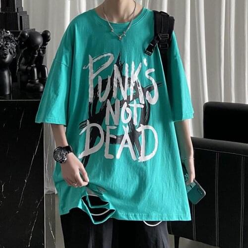 Mens Korean fashion summer hip hop clothes fashion brand 5-sleeve hole fried street net red fashion T-shirt Hong Kong Style