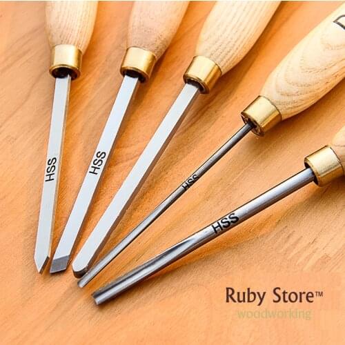 5PCS HSS Small Woodturning Chisel SET For Small Details 1501, 1502, 1503, 1504, 1505, Packed with Thick Canvas Bag
