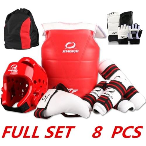 New Adult kids taekwondo thickening wtf taekwondo protection 8pcs taekwondo protector chest protector karate helmet