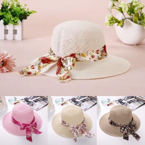 New Summer Girls Sun Hats Wide Brim Bowknot Beach Straw Hat with Ribbon Outdoor Sun Protection Women Hats Ladies Panama Caps