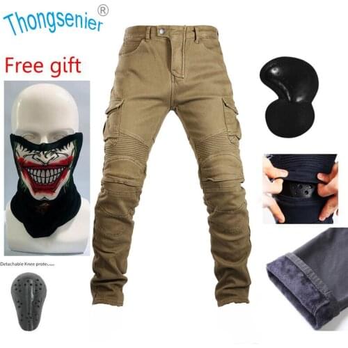 New product fashion riding jeans locomotive drop-proof windproof warm stretch slim overalls plus velvet autumn and winter pants