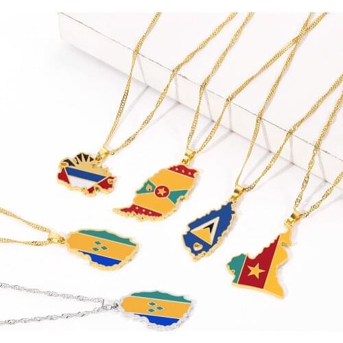 Antigua Map Necklace Grenada map choker Cameroon map chain Saint Lucia Map Pendant Necklace National flag color Jewelry gift