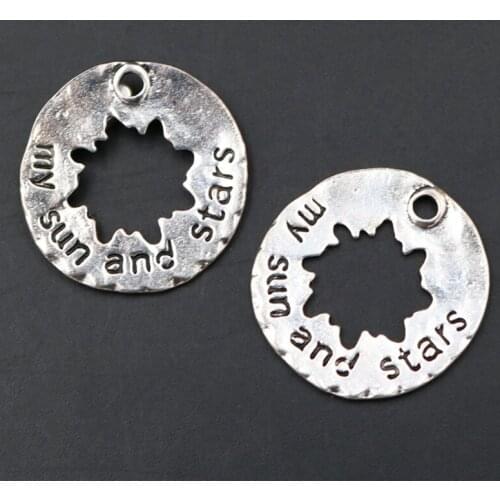 WKOUD 8pcs Silver Color My Sun And Stars Charms Necklace Bracelet DIY Metal Jewelry Alloy Pendant 28*27mm A542