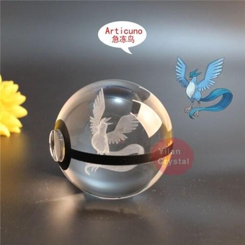 Pokemon Pocket Monster Figures Atricuno 3D Laser Engraving Crystal Ball Model Toys with LED Light Kids Gifts