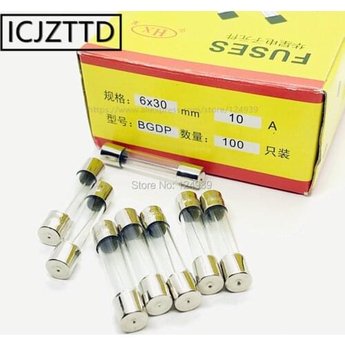 Fuse tube 6x30mm F 10A 10A glass tube fuse 6 * 30 F10AL250v quick break 10a 100pcs/box glass fuse 6mm 30mm