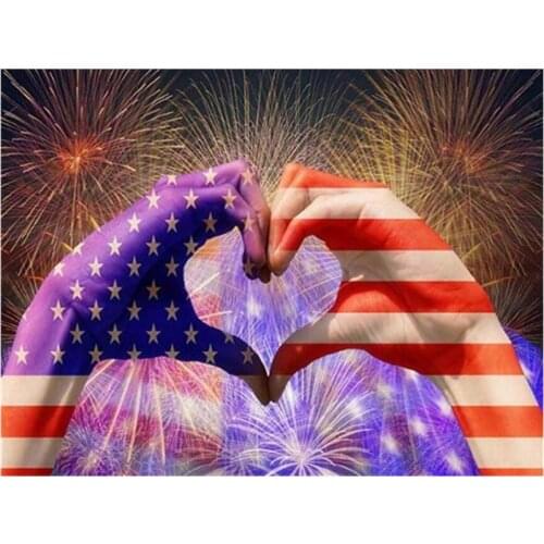 Hands diamond mosaic american flag embroidery painting fireworks rhinestone wall sticker decor diamond art needlework handcraft