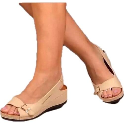 Sandalias Mujer 2021 Female Wedge Heels Shoes Women Summer Comfortable Sandals Slip-on Flat Sandals Platform Sandalias Fr5