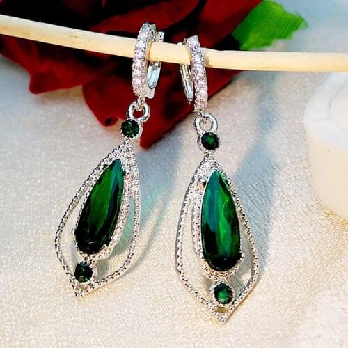 Generous Green Teardrop AAA Cubic Zircon Earrings for Women Fashion Jewelry Silver Color Crystal Stone Wedding Earring