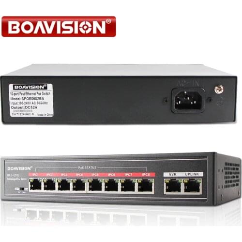 With 8 Port PoE Switch Adapter 8+2 Port Desktop Fast Ethernet Switch IEEE802.3af/at 104W For CCTV Network IP Cameras POE Powered